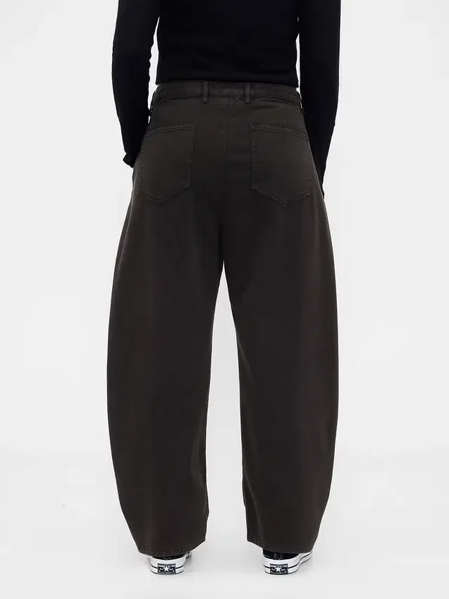Pantaloni a gamba larga in twill a vita media
