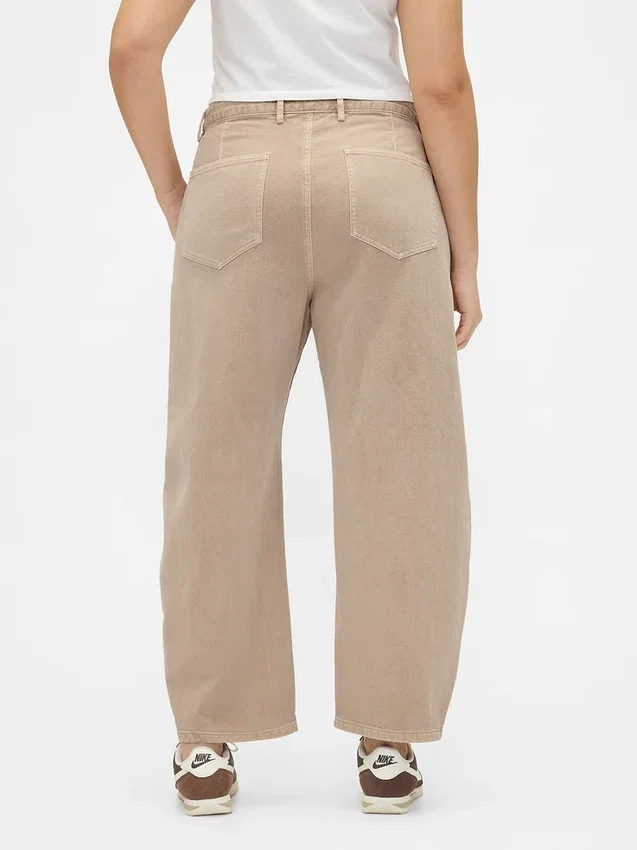 Pantaloni a gamba larga in twill a vita media