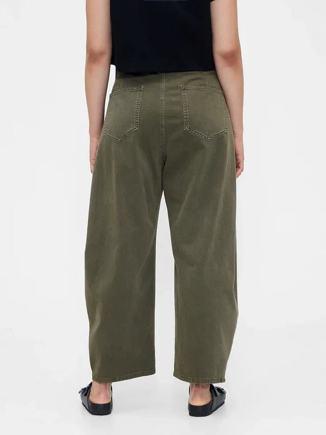 Pantaloni a gamba larga in twill a vita media