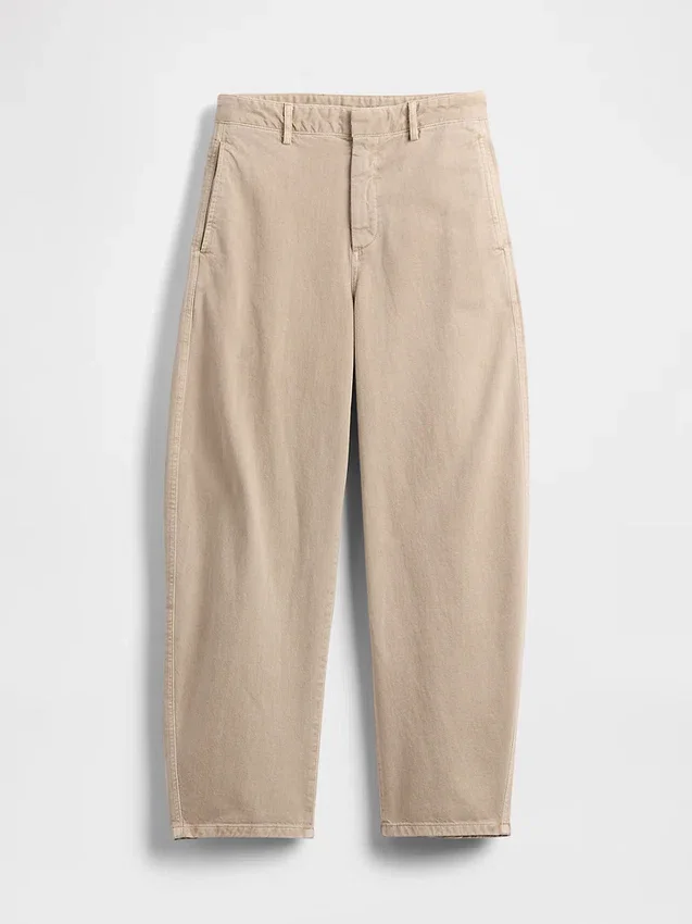 Pantaloni a gamba larga in twill a vita media