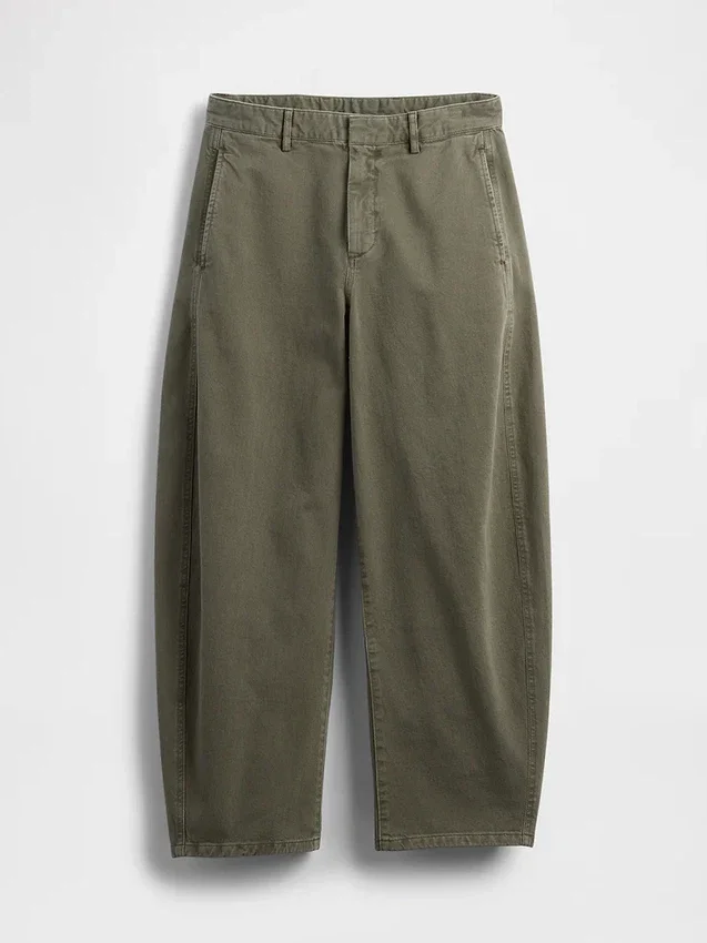 Pantaloni a gamba larga in twill a vita media