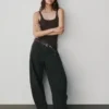 Pantaloni a gamba larga in twill a vita media