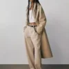 Pantaloni a gamba larga in twill a vita media