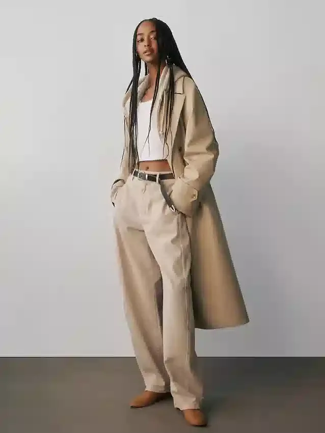 Pantaloni a gamba larga in twill a vita media