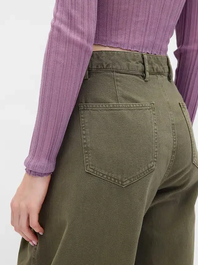Pantaloni a gamba larga in twill a vita media