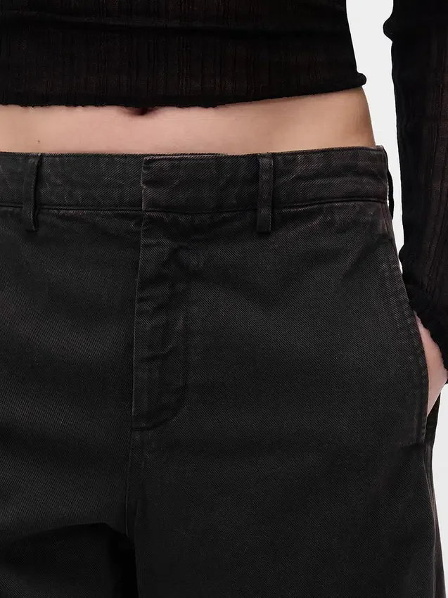 Pantaloni a gamba larga in twill a vita media