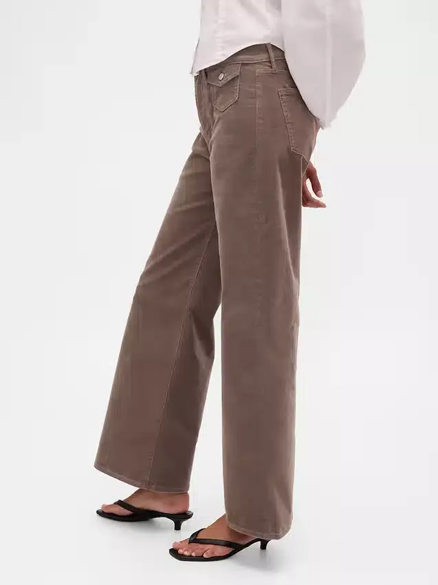 Pantaloni a gamba larga in velluto a coste a vita alta