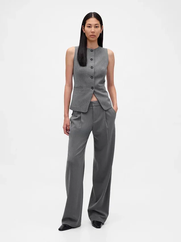Pantaloni a pieghe in twill spazzolato a vita bassa 365