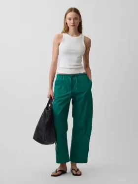 Pantaloni a righe in popeline di cotone biologico dal taglio comodo