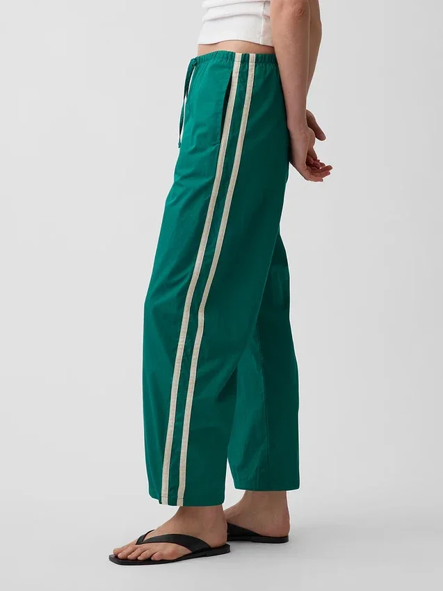 Pantaloni a righe in popeline di cotone biologico dal taglio comodo