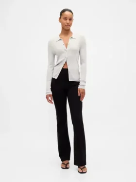 Pantaloni a stivale a vita alta in maglia doppia