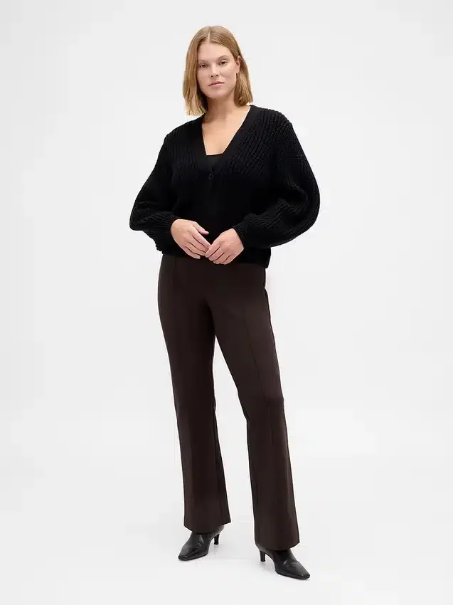 Pantaloni a stivale a vita alta in maglia doppia