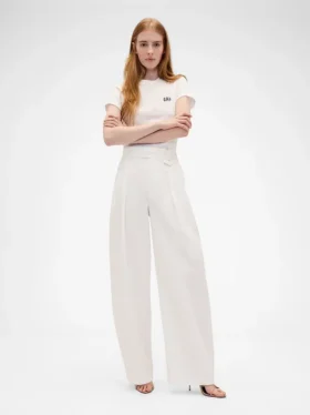 Pantaloni a vita alta con pieghe ad arco GAP × Victoria Beckham
