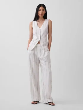 Pantaloni a vita alta in misto lino 365