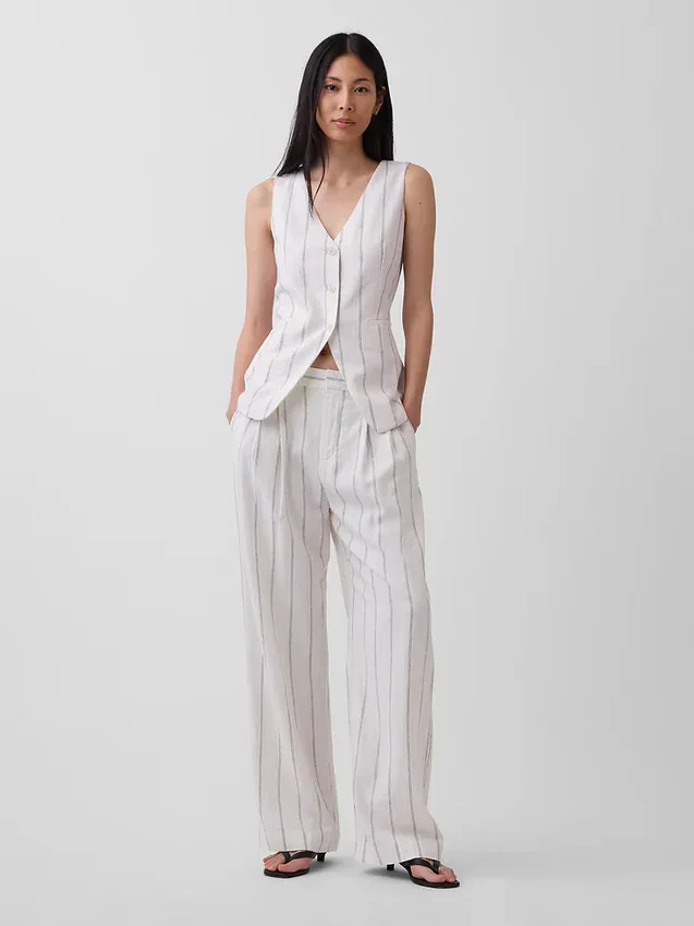 Pantaloni a vita alta in misto lino 365