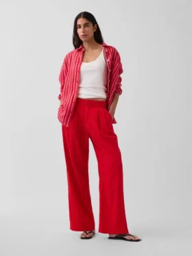 Pantaloni a vita alta in misto lino 365