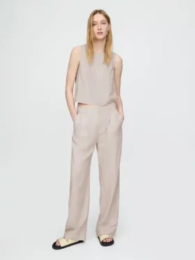 Pantaloni a vita alta in misto lino 365