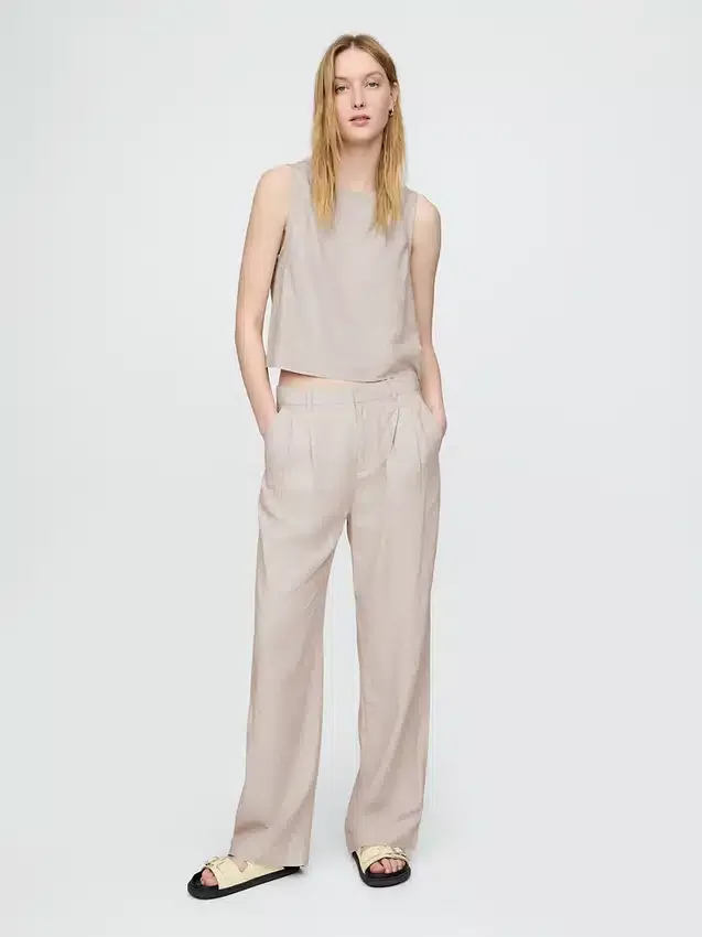 Pantaloni a vita alta in misto lino 365