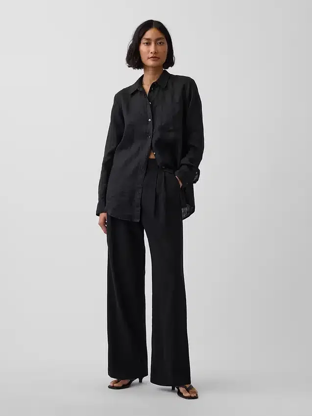 Pantaloni a vita alta in misto lino 365