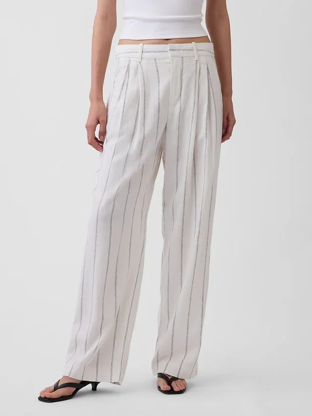 Pantaloni a vita alta in misto lino 365