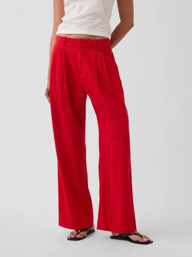 Pantaloni a vita alta in misto lino 365
