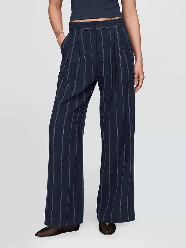Pantaloni a vita alta in misto lino 365