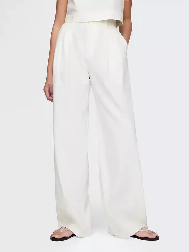 Pantaloni a vita alta in misto lino 365