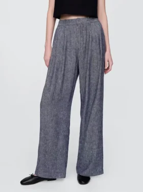 Pantaloni a vita alta in misto lino 365