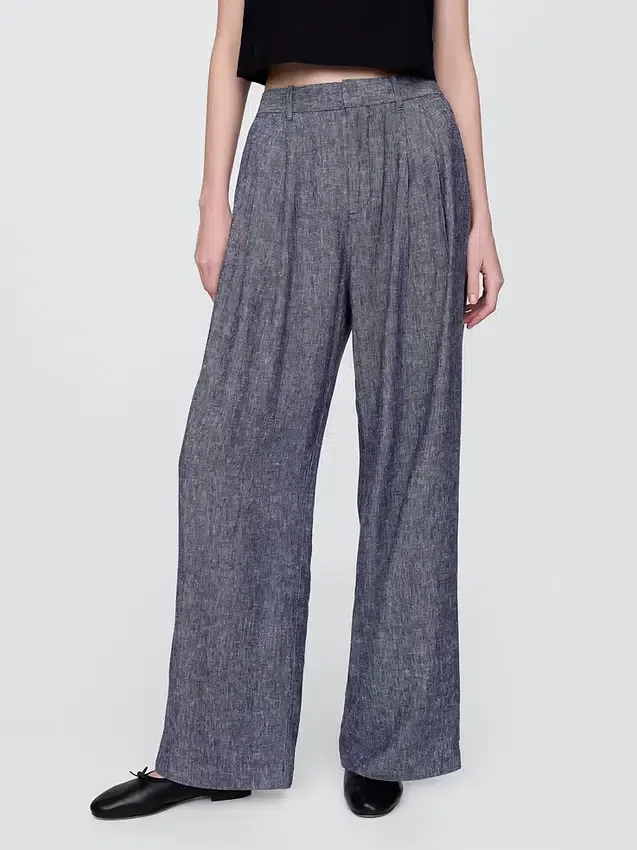 Pantaloni a vita alta in misto lino 365
