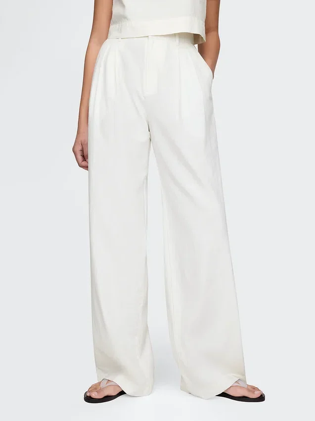 Pantaloni a vita alta in misto lino 365