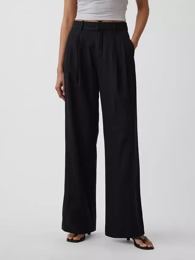 Pantaloni a vita alta in misto lino 365