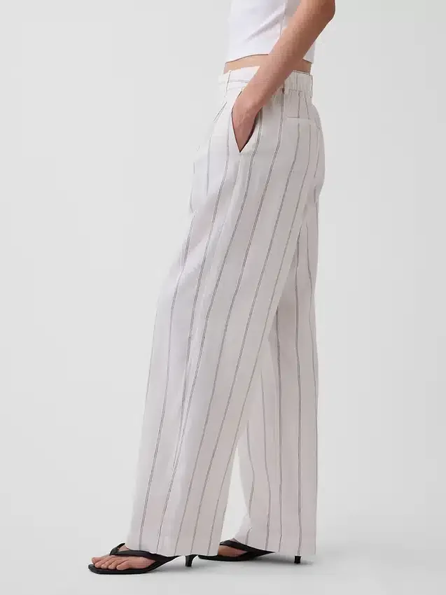 Pantaloni a vita alta in misto lino 365