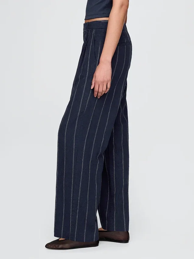 Pantaloni a vita alta in misto lino 365