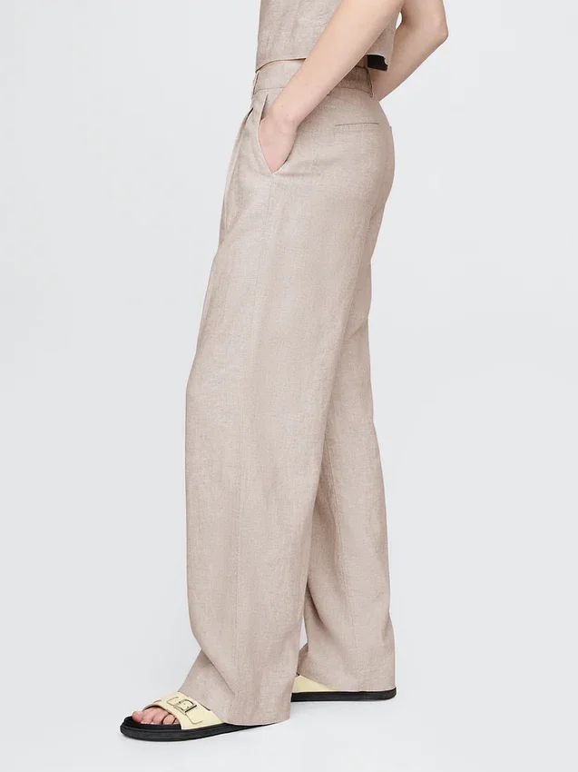 Pantaloni a vita alta in misto lino 365