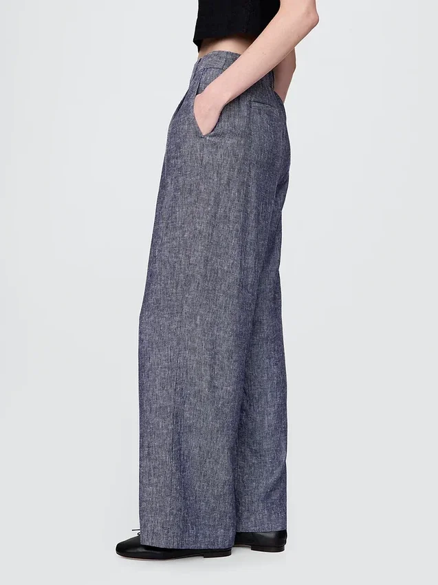 Pantaloni a vita alta in misto lino 365