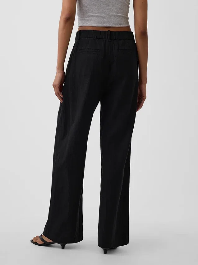 Pantaloni a vita alta in misto lino 365