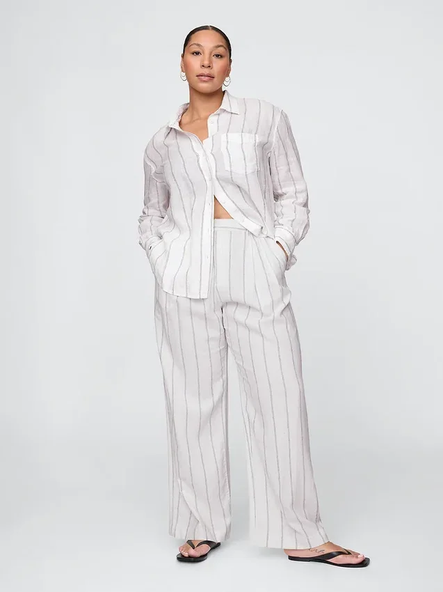 Pantaloni a vita alta in misto lino 365