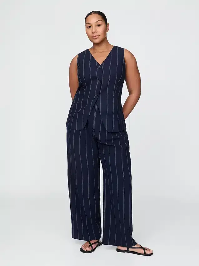 Pantaloni a vita alta in misto lino 365