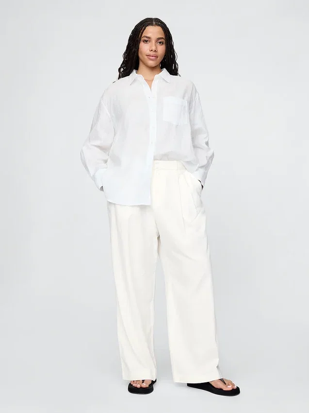 Pantaloni a vita alta in misto lino 365