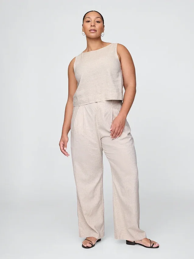 Pantaloni a vita alta in misto lino 365
