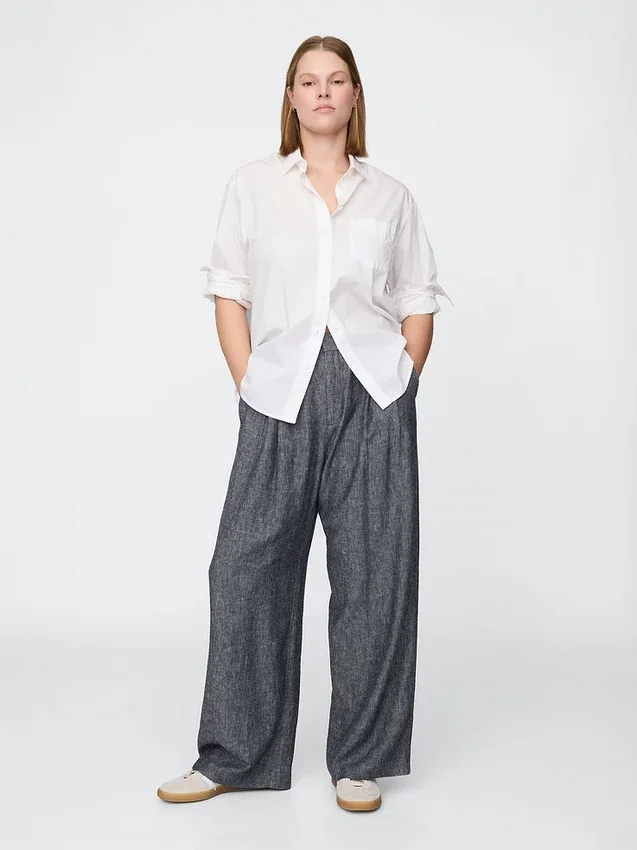 Pantaloni a vita alta in misto lino 365
