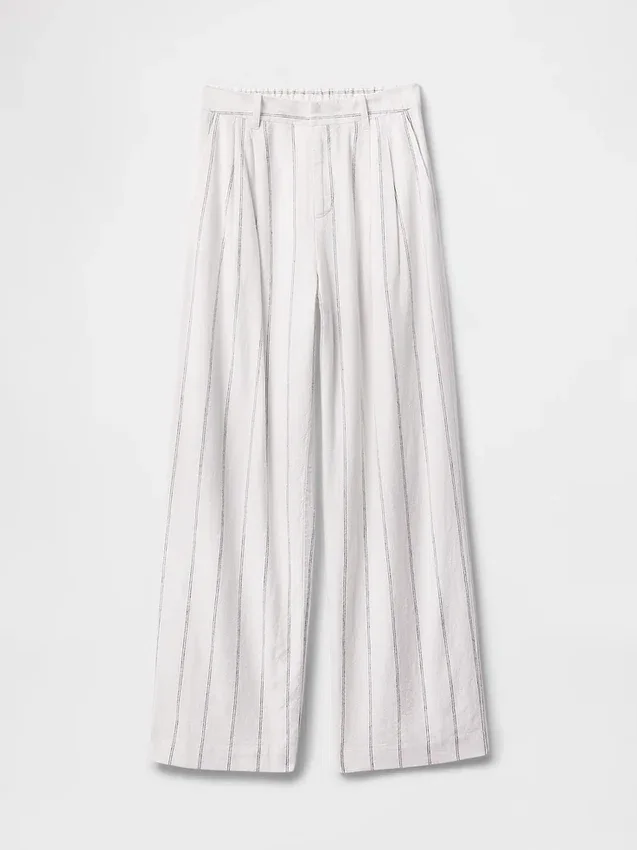 Pantaloni a vita alta in misto lino 365