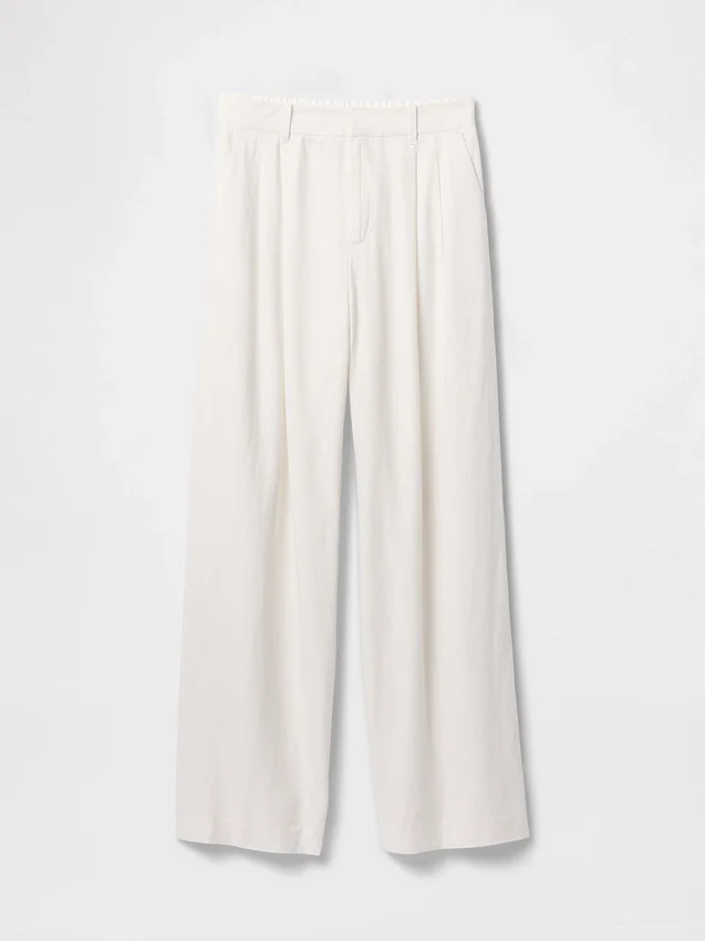 Pantaloni a vita alta in misto lino 365