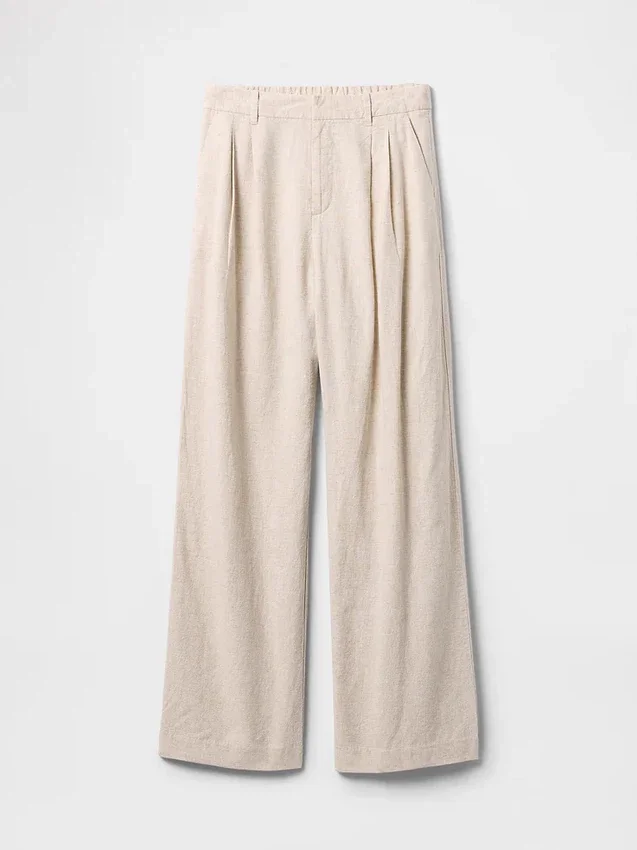 Pantaloni a vita alta in misto lino 365