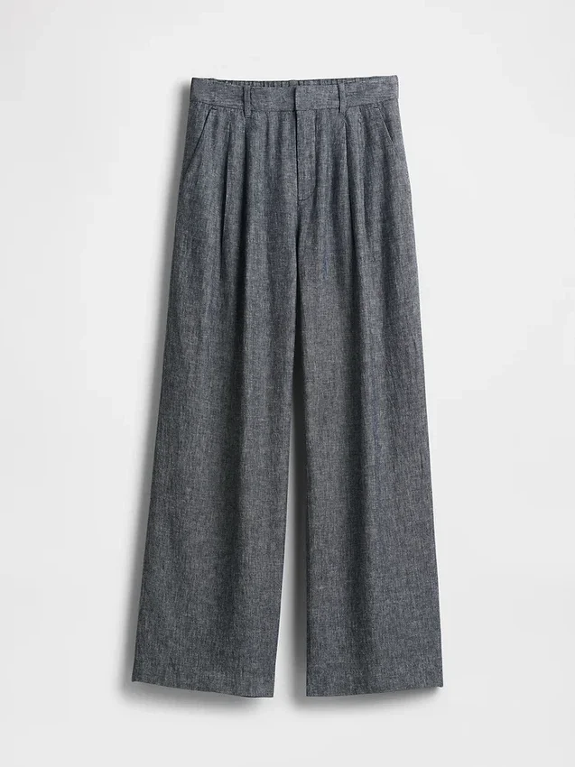 Pantaloni a vita alta in misto lino 365