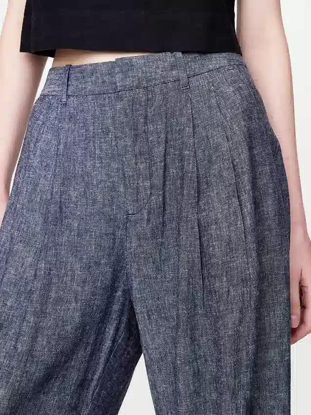 Pantaloni a vita alta in misto lino 365