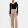 Pantaloni a vita alta in twill, modello dritto alla caviglia