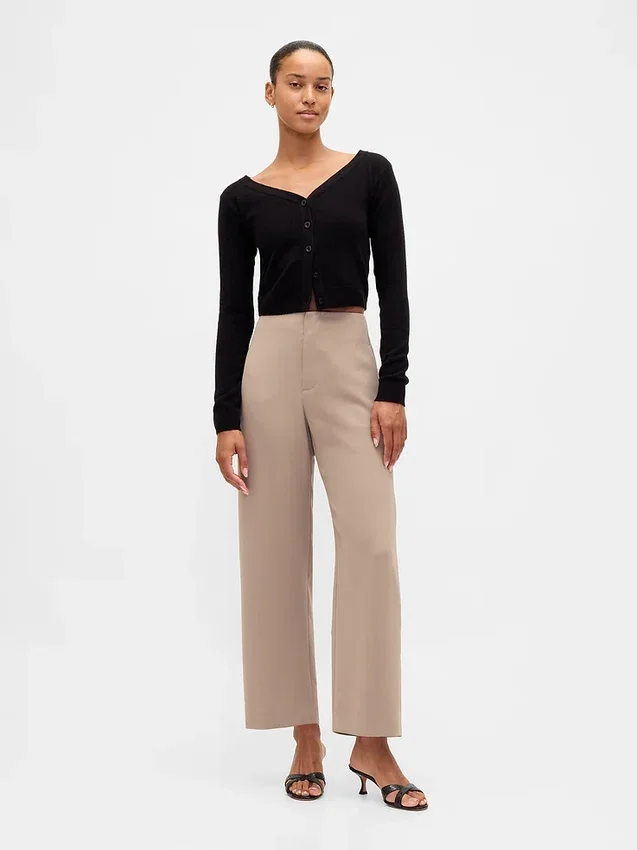 Pantaloni a vita alta in twill, modello dritto alla caviglia