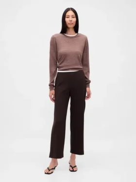 Pantaloni a vita alta in twill, modello dritto alla caviglia