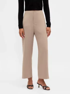 Pantaloni a vita alta in twill, modello dritto alla caviglia